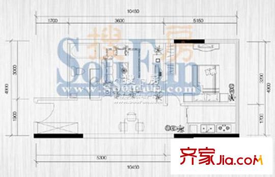 鉑藍(lán)地戶型圖F戶型 1室1廳1衛(wèi)1廚