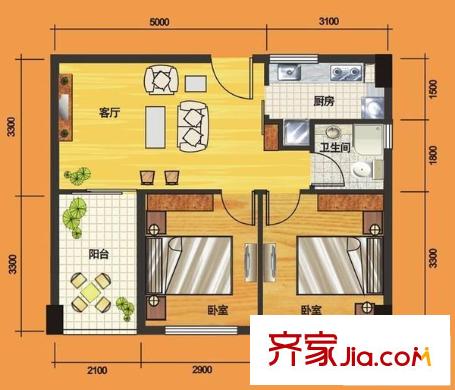北城綠景 2室 戶型圖