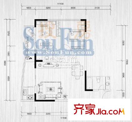 鉑藍(lán)地戶型圖G戶型 2室2廳1衛(wèi)1廚