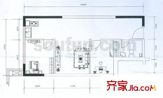 鉑藍(lán)地戶型圖D(7-8) 2室2廳1衛(wèi)1廚
