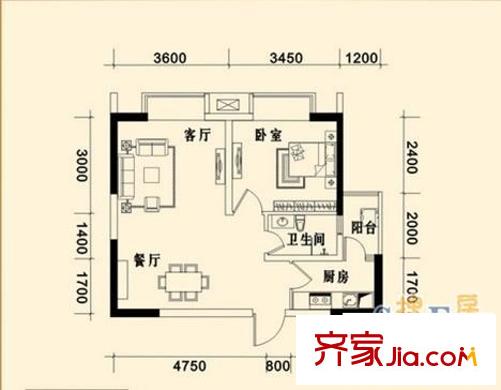 北城旺角 1室 戶型圖