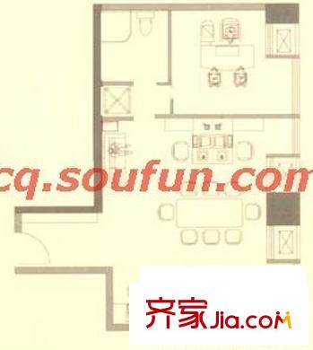 正升自由康都戶型圖J型 1室1廳1衛(wèi)1廚