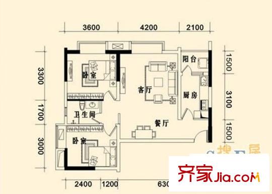 北城旺角 2室 戶型圖