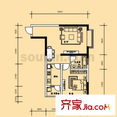 北城旺角戶型圖8、13戶型 1室2廳1衛(wèi)1廚
