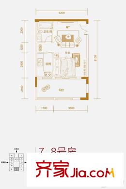 中冶重慶早晨1期超高層1號樓標準層7、8號房 1室1廳1衛(wèi)1廚