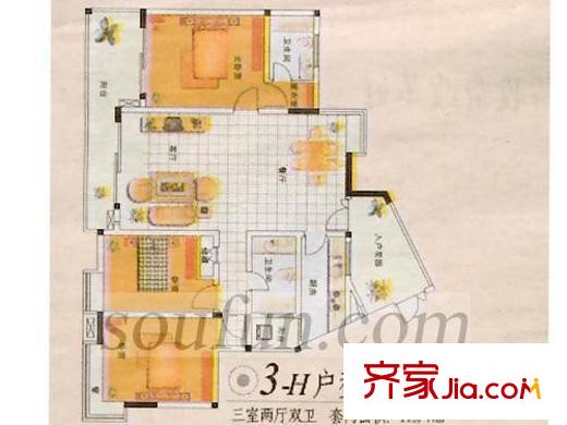 翠湖柳岸戶型圖戶型圖 3室2廳2衛(wèi)1廚
