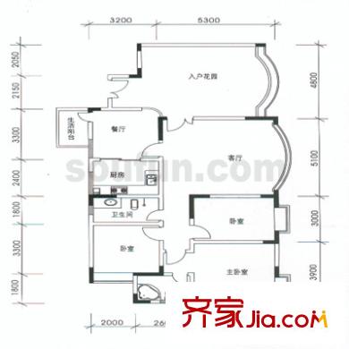 水木青華戶型圖花園小高層戶型 3室2廳2衛(wèi)1廚