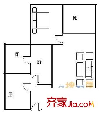 加州城市花園 1室 戶型圖