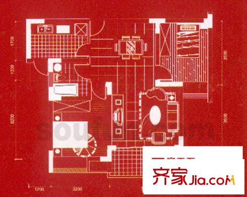 金地花園戶型圖D幢 2室2廳1衛(wèi)1廚