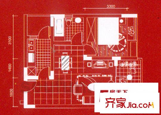 金地花園戶型圖D幢 1室1廳1衛(wèi)1廚