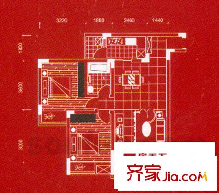 金地花園戶型圖D幢 2室2廳1衛(wèi)1廚