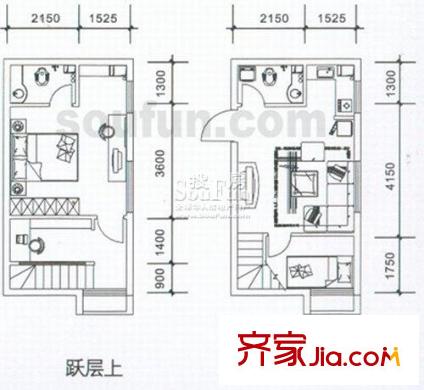 西信?洲際花園戶型圖躍層 3室1廳2衛(wèi)1廚