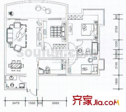西信?洲際花園戶型圖戶型圖 3室2廳2衛(wèi)1廚