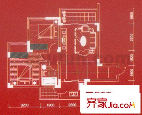 金地花園戶型圖C幢 2室2廳1衛(wèi)1廚
