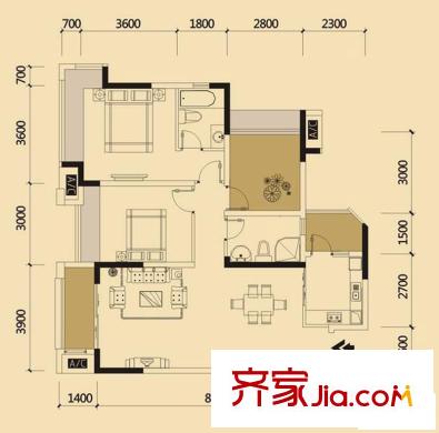 中海北濱華庭戶型圖一期65號(hào)樓標(biāo)準(zhǔn)層D戶型 2室2廳2衛(wèi)1廚