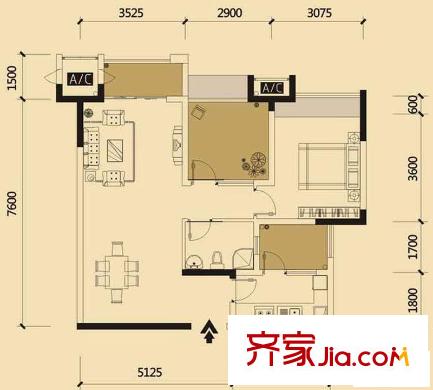 中海北濱華庭戶型圖一期65號樓標(biāo)準(zhǔn)層J戶型 1室2廳1衛(wèi)1廚