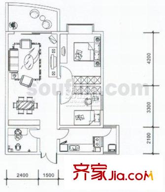 西信?洲際花園戶型圖戶型圖 2室2廳1衛(wèi)1廚