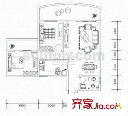 西信?洲際花園戶型圖戶型圖 2室2廳1衛(wèi)1廚