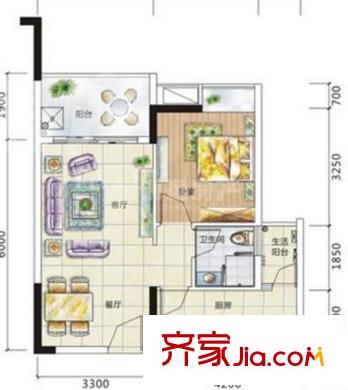 富力城E區(qū) 1室 戶型圖