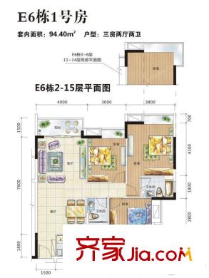 富力城E區(qū) 1室 戶型圖