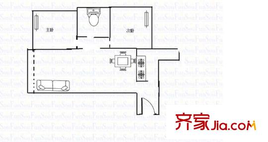 富力城E區(qū) 2室 戶型圖