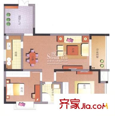 浩博天地戶(hù)型圖B6型12棟1號(hào)4號(hào) 2室2廳1衛(wèi)1廚