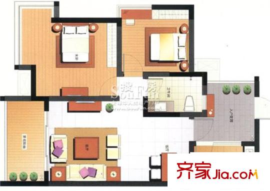 浩博天地戶型圖A3型11棟2號5號 2室2廳1衛(wèi)1廚