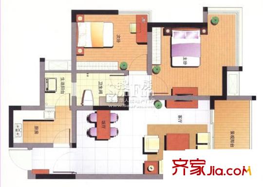 浩博天地戶型圖A2型11棟1號4號 2室2廳1衛(wèi)1廚