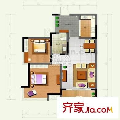 浩博天地戶(hù)型圖2-4,A3平面圖,2號(hào)房 2室2廳1衛(wèi)1廚