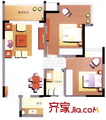 浩博天地戶(hù)型圖B3型12棟7號(hào)5號(hào) 2室2廳1衛(wèi)1廚