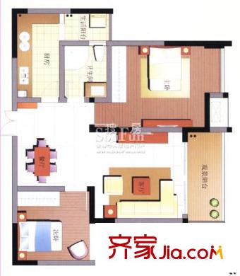 浩博天地戶(hù)型圖B4型6號(hào) 2室2廳1衛(wèi)1廚