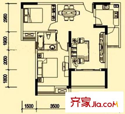 龍湖悠山時光 2室 戶型圖