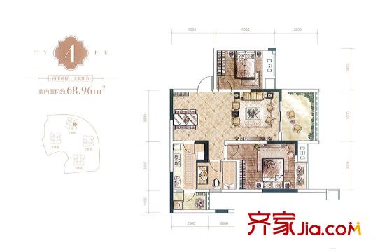 招商晶公館一期高層1/2號樓標(biāo)準(zhǔn)層4號房 2室2廳1衛(wèi)1廚