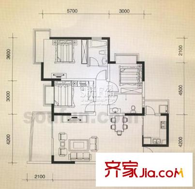 港城鳳鳴香山戶型圖6號樓 3室2廳2衛(wèi)1廚