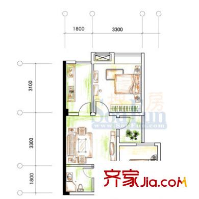 宏信南開蓓蕾城戶型圖A-C 2室 戶型圖 2室1廳1衛(wèi)1廚