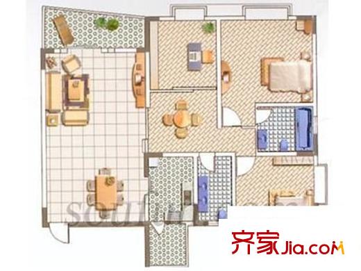 都市花園戶型圖 戶型圖 3室2廳2衛(wèi)1廚