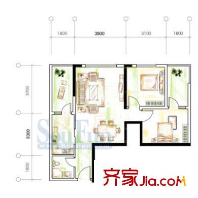 宏信南開蓓蕾城戶型圖B-A 2室 戶型圖 2室2廳1衛(wèi)1廚