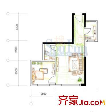 宏信南開蓓蕾城戶型圖A-E 1室 戶型圖 1室1廳1衛(wèi)1廚