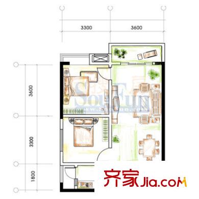 宏信南開蓓蕾城戶型圖A-A 2室 戶型圖 2室2廳1衛(wèi)1廚