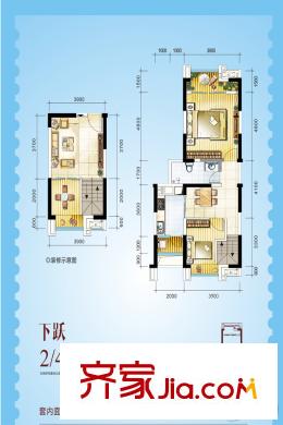 北城陽光尚線一期4號樓躍層2、4、12、14號房戶型圖 2室1廳1衛(wèi)1廚