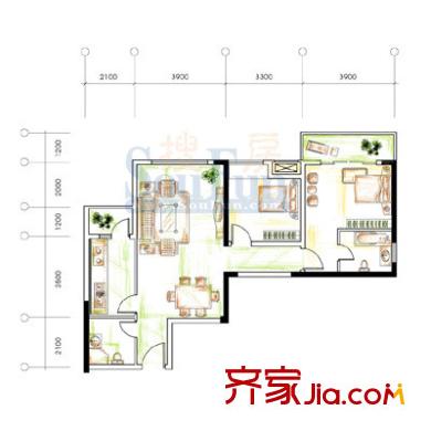 宏信南開蓓蕾城戶型圖B-B 2室 戶型圖 2室2廳2衛(wèi)1廚
