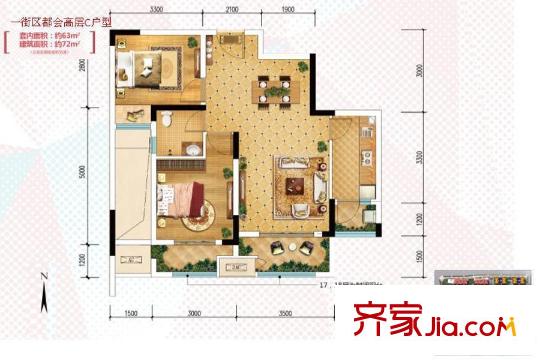 金科天宸一街區(qū)都會高層標(biāo)準(zhǔn)層C戶型 2室2廳1衛(wèi)1廚