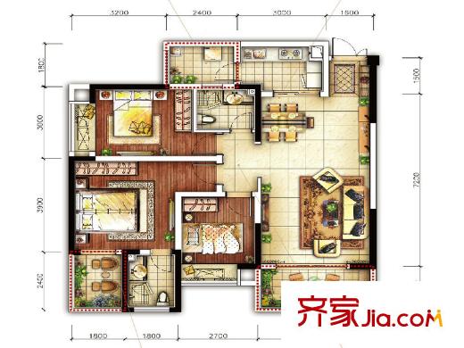 融匯溫泉城錦繡里戶型圖一期10號樓標準層F戶型 3室2廳2衛(wèi)1廚