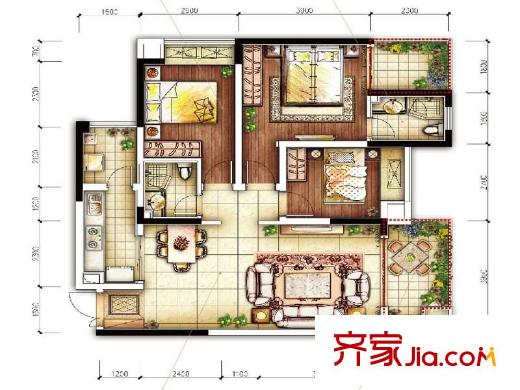 融匯溫泉城錦繡里戶型圖一期8號樓標準層F戶型 3室2廳2衛(wèi)1廚
