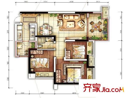 融匯溫泉城錦繡里戶型圖一期8號樓標準層C2戶型 3室2廳1衛(wèi)1廚