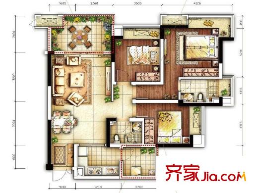 融匯溫泉城錦繡里戶型圖一期8號樓標準層D戶型 3室2廳2衛(wèi)1廚