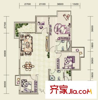 尚源印象戶型圖L2型8號-01 3室2廳2衛(wèi)1廚