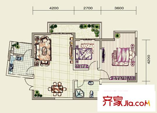 尚源印象戶型圖M2型8號-02 2室2廳1衛(wèi)1廚