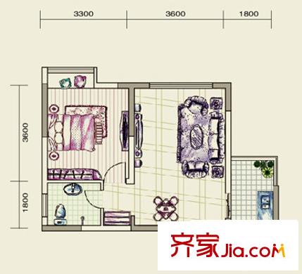 尚源印象戶型圖N2型8號-03 1室2廳1衛(wèi)1廚
