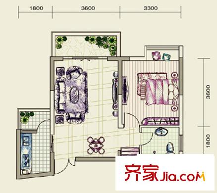 尚源印象戶型圖N型6號-02 1室2廳1衛(wèi)1廚
